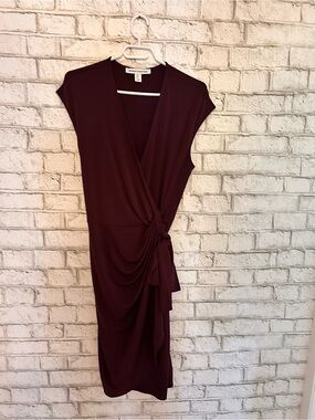 Amazon Essentials Burgundy Wrap Midi Dress with Side Knot